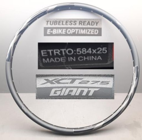 Obręcz aluminiowa GE25 27.5" 32HFV W/EYE Tubeless/Tubeless Ready BLK W/MY21 NEUTRAL E-BIKE DECAL