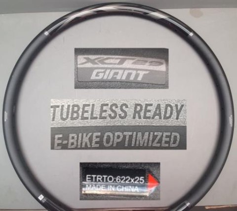 Obręcz aluminiowa GE25 (XCT) 29" 14GX28H ALLOY FV WO/EYELET TUBELESS/TUBELESS READY BLK W/MY21 NEUTRAL E-BIKE DECAL