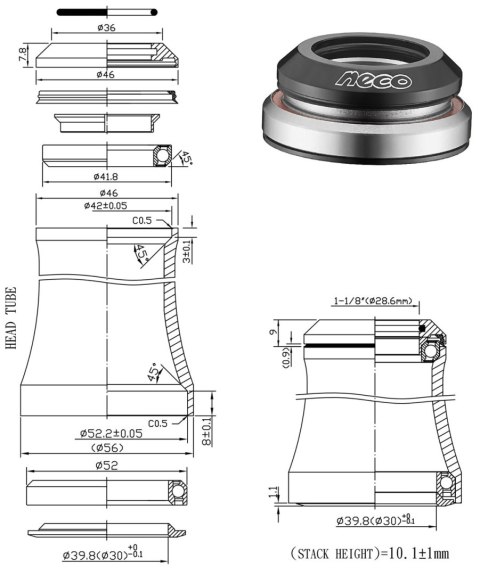 Stery zintegr. 1,5"-1-1/8" / IS42/52 / NECO H373
